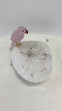 Load and play video in Gallery viewer, Rose Quartz Bird on jewelry Crystal Quartz plate
