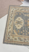 Load and play video in Gallery viewer, Vintage Steel Blue Wool Rug – Hand-Knotted Elegance
