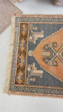 Load and play video in Gallery viewer, Vintage Turkish Prayer Rug – Burnt Saffron &amp; Slate Blue

