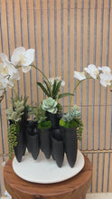 Load and play video in Gallery viewer, Sculptural Orchid &amp; Succulent Arrangement in Black Organic Vase – Modern Botanical
