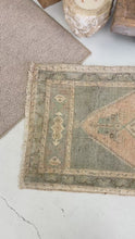 Load and play video in Gallery viewer, Vintage Turkish Runner – Pale Sage, Dusty Peach &amp; Soft Cream

