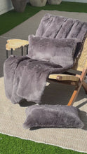 Load and play video in Gallery viewer, Smokey Gray Faux Fur Throw – The Art of French Softness

