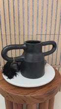 Load and play video in Gallery viewer, Black Clay Brazilian Vase with Gold &amp; Slate Tassel Beads
